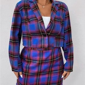Plus plaid print blazer and skirt
